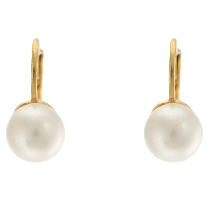 Behave – Oorbellen dames – Witte glasparel 8 mm – Nikkelvrij – Goudkleurig