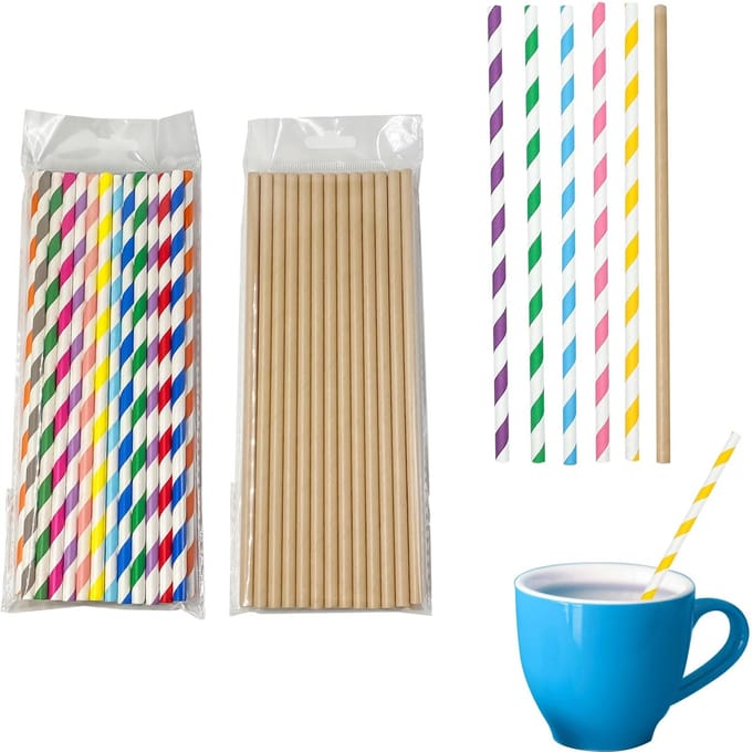 Solidchoice - 50 Stuks Biologisch Afbreekbare Papieren Drinkrietjes