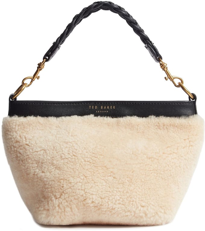 Ted Baker Leren schoudertas Sherbaa Shearling Leather Weave Handle Crossbody Black zwart