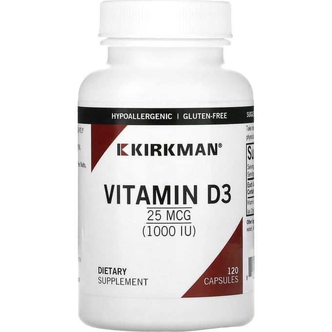 Kirkman Labs, Vitamine D3, 25 mcg (1.000 IE), 120 capsules