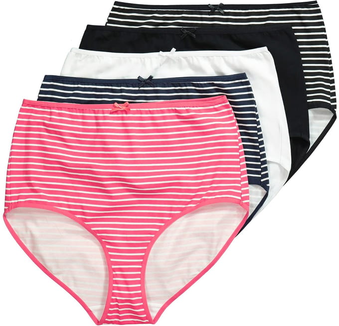 Ulla Popken - Dames - Maxislips set van 5 strepen/effen hoge taille - Roze - Maat 50+