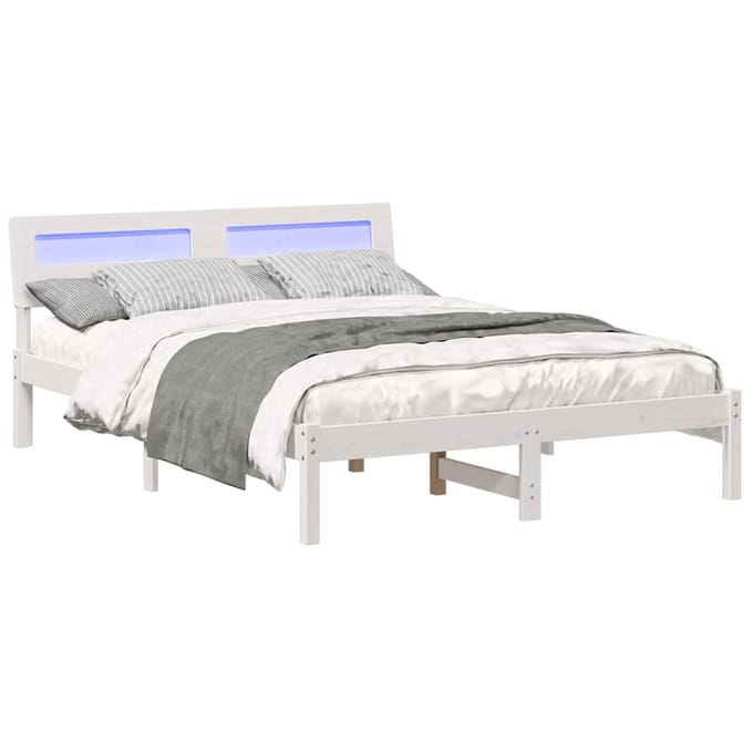 vidaXL - Bedframe - met - hoofdeinde - Wit - 120 - x - 190 - cm - Massief - grenenhout