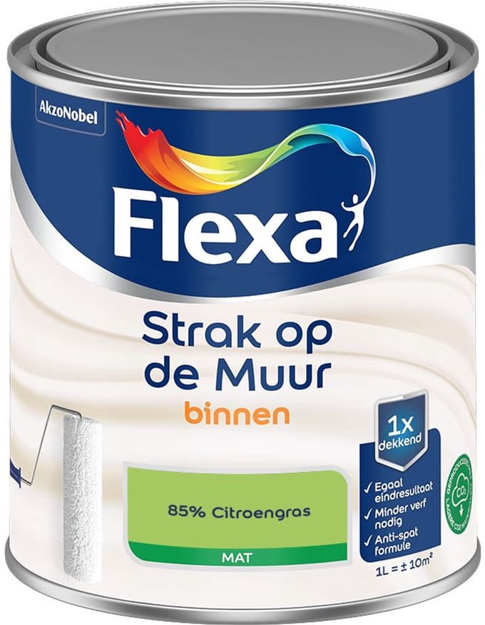 Flexa - Strak Op De Muur Binnen Mat - 85% Citroengras - Mengverf - 1 L