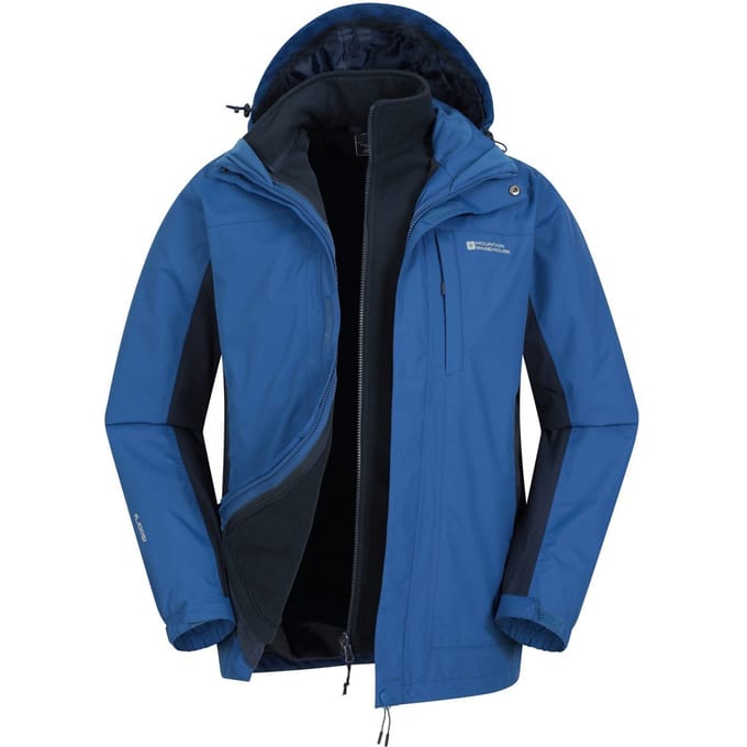 Mountain Warehouse Heren Thunderstorm 3 in 1 Waterdichte Jas (Blauw)