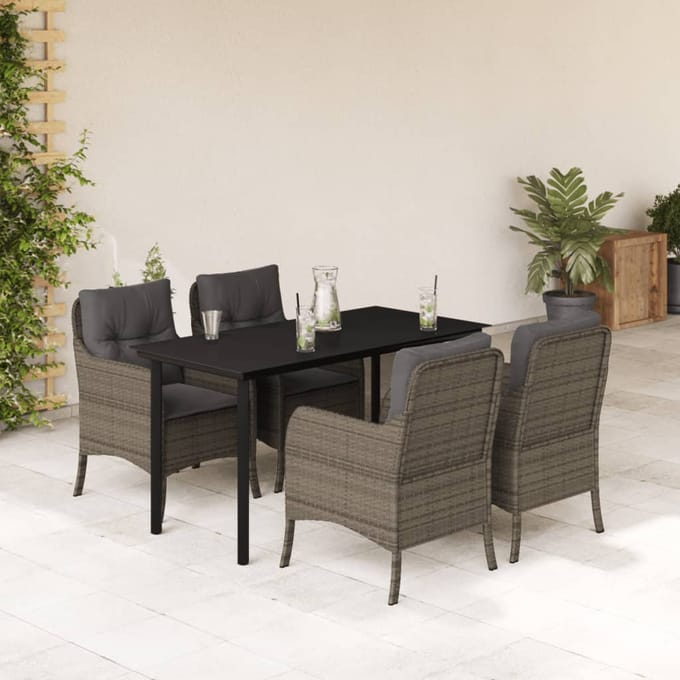 vidaXL - 5-delige - Tuinset - met - kussens - poly - rattan - grijs