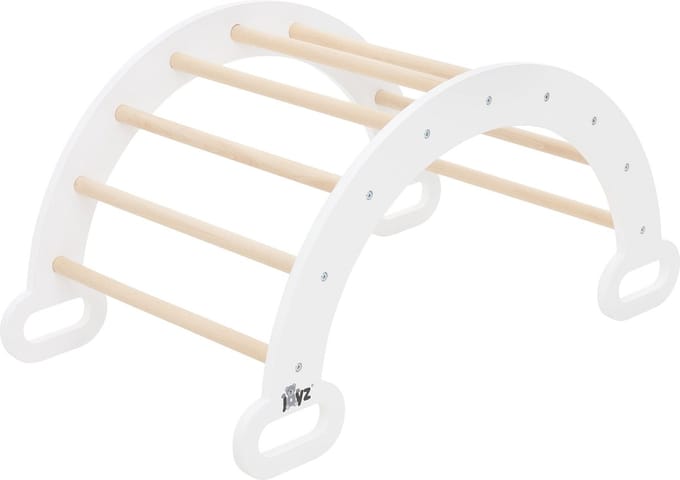 Joyz klimboog serie houten klimrek 89x52x45,5 cm natuur-wit boogschommel voor kinderen baby peuter vanaf 1 jaar indoor gebruik montessori speelgoed pikler driehoek regenboogschommel balansschommel klimladder educatief duurzaam houten speelrek