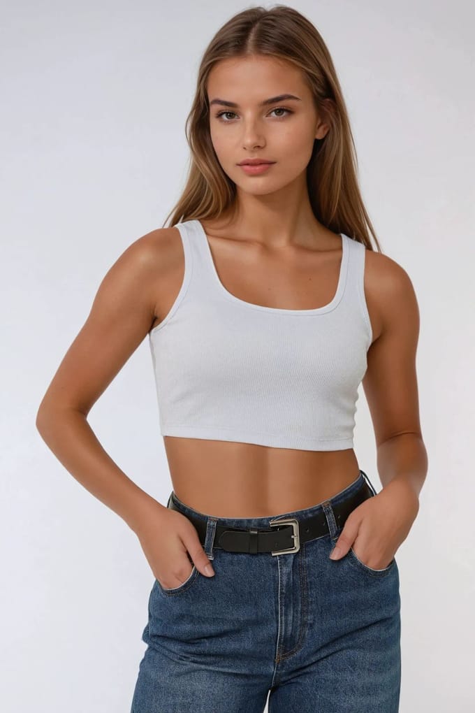 Aansluitende Cropped Tanktop met Ronde Hals