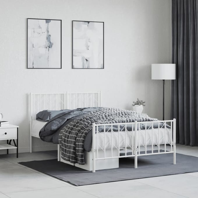 vidaXL - Bedframe - met - hoofd- - en - voeteneinde metaal - wit - 120x200 - cm