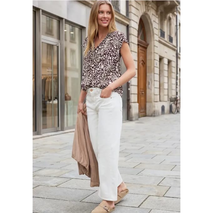 Blouse met hangende schouder en linten