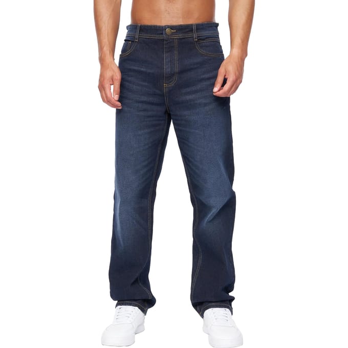 Duck and Cover Heren Rushawn Relaxed Fit Jeans (Donkere wasbeurt)