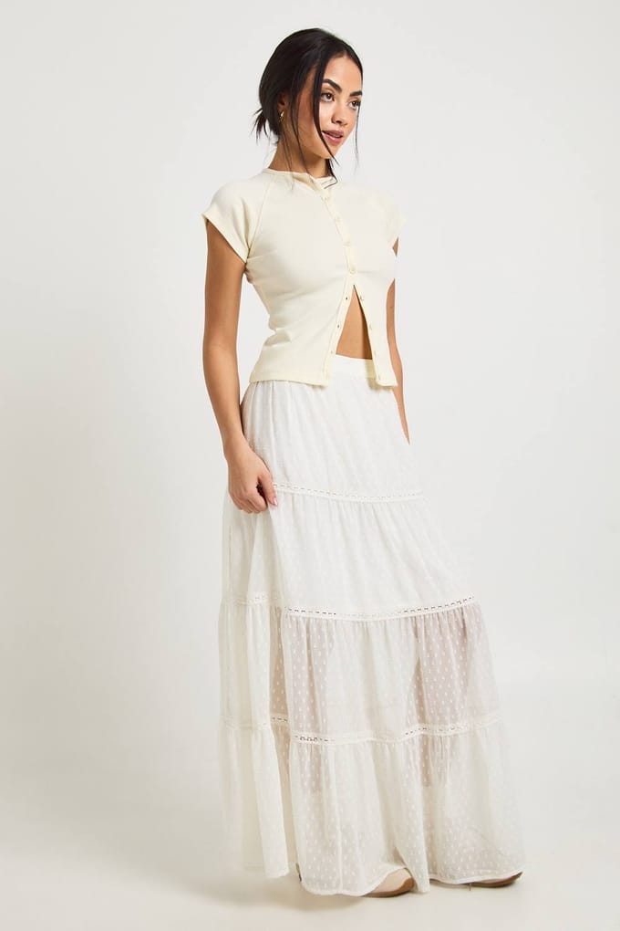 boohoo Dames Dobby Chiffon Maxi Gelaagde Rok | Wit | Maat: 38
