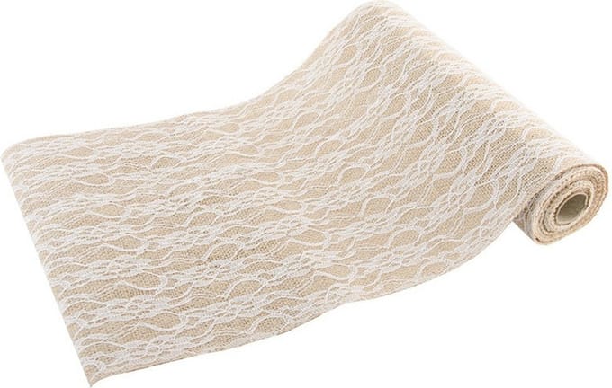 Chaks Jute tafelloper - 2x - met wit kant - 29 x 300 cm - Tafeldecoratie versieringen