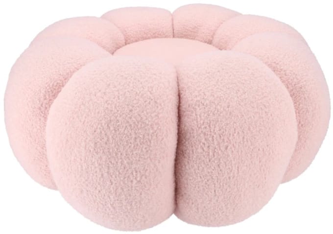 DK Design Bloemen Poef - teddy - roze - 65 x 30 cm - rond - woondecoratie