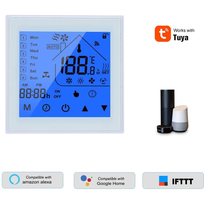 WiFi slimme thermostaat temperatuurregelaar LCD-display Week programmeerbaar voor waterverwarming Tuya wit