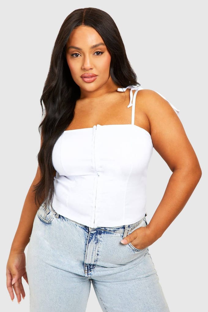 boohoo Dames Plus hook‑ en oog‑tie schoudercorsettop | Wit | Maat: 56
