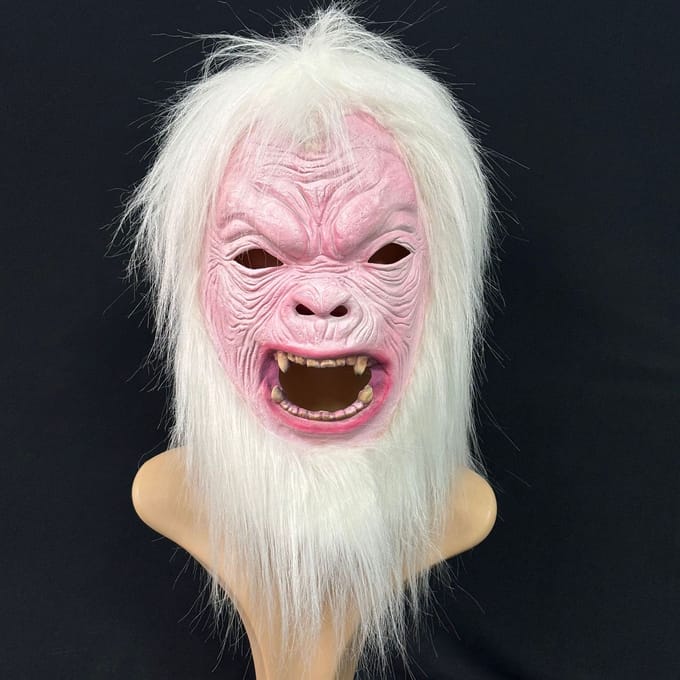 Wit harige gorilla latex masker One size fits all adults roze