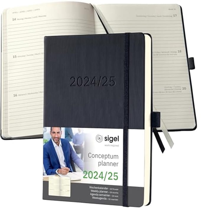 Wochenkalender 2024/2025 A5 - zwart - Hardcover - 2 pagina's per week - 256 blz.