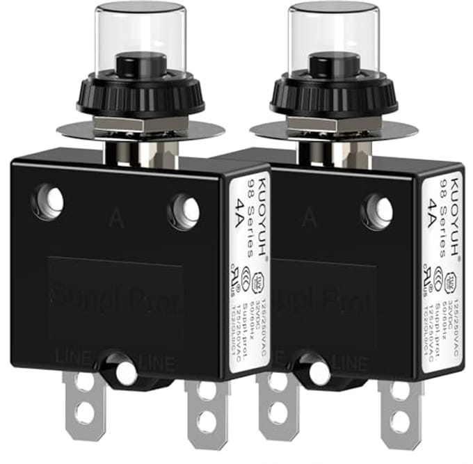 Thermische Stroomonderbreker 4A Met Drukknop Reset en Waterdichte Toetsafdekking - 2 Stuks