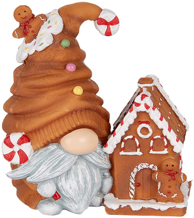 Clayre & Eef Kerstdecoratie met LED-verlichting Kabouter 14x9x15 cm Bruin Kunststof