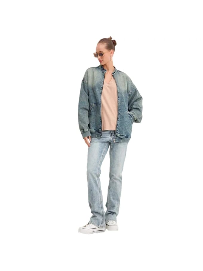 V-hals geborduurd logo gemêleerde T-shirt dames Superdry