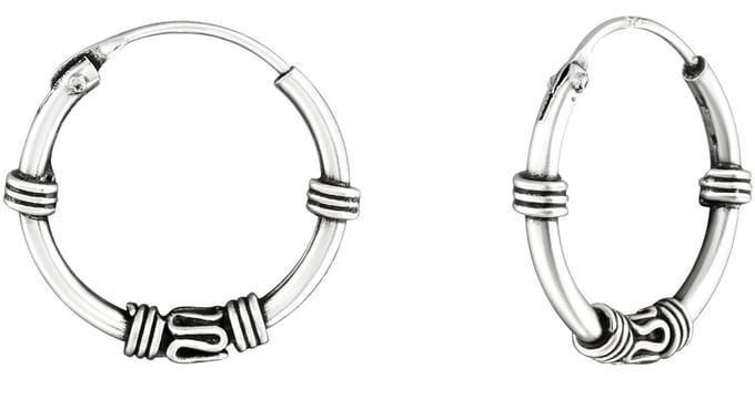 Joy|S - Zilveren Bali oorbellen - 14 mm / 2 mm - oorringen - geoxideerd