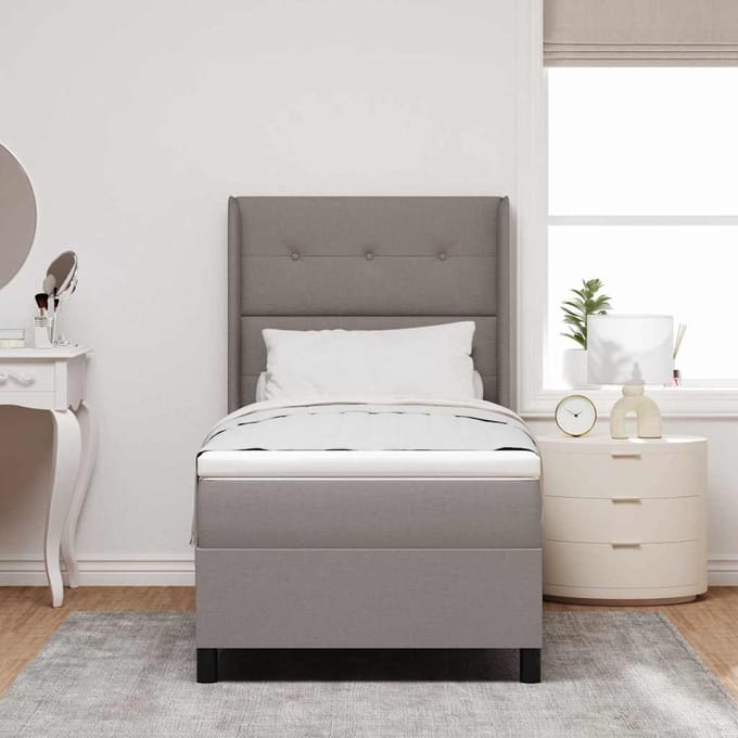vidaXL - Boxspring - bed - met - kussen - met - hoofdeinde - Taupe - 200 - x - 100 - cm - Stof