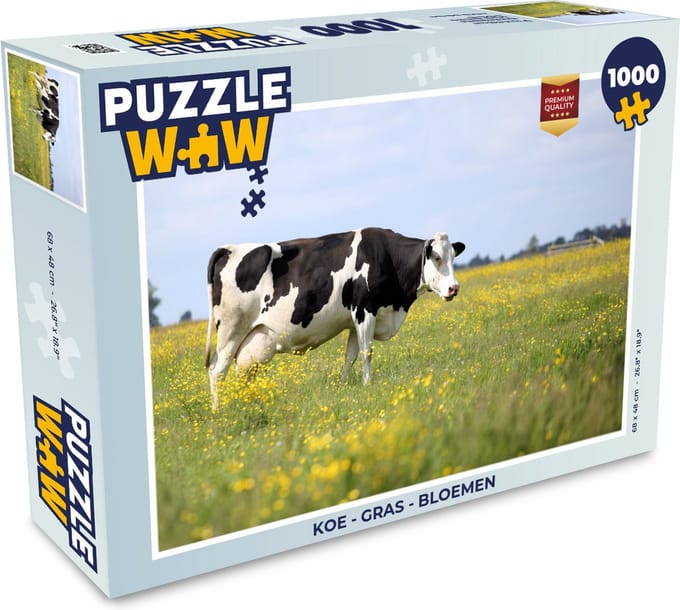 Puzzel Koe - Gras - Bloemen - Legpuzzel - Puzzel 1000 stukjes volwassenen