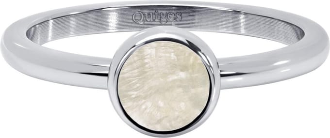 Quiges Stapelring Dames - Vulring - RVS Zilverkleurig met Schelp Creme - Maat 22 - Hoogte 2mm