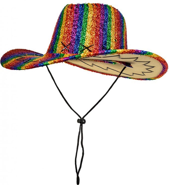 Cowboyhoed regenboog - Gleufhoed - Pride - Met verstelbaar nekkoord - Glitter - Multicolor