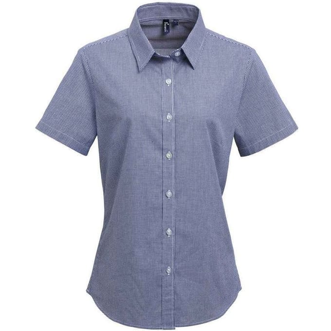 Premier Dames/Dames Gingham overhemd met korte mouwen (Marine / Wit)