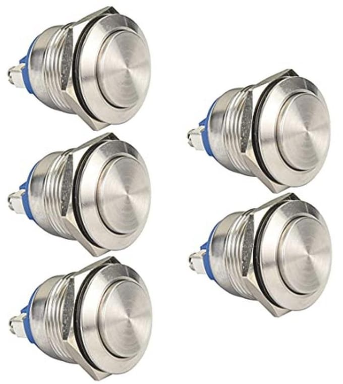 5 Stuks 19mm Waterdichte Momentary Drukknop 5A 12V/24V/125V/250VAC