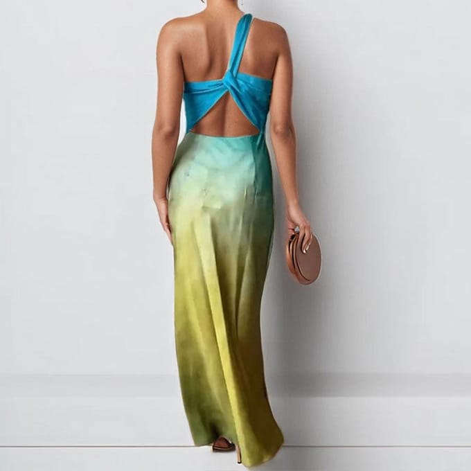 Lente Nieuwe Damesmode Temperament Kleurverloop Off-shoulder Jurk Sexy Rugloze Jurk XL