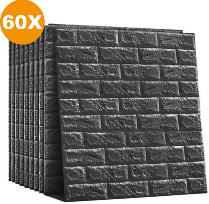 Wandpanelen - 3D Zwart - 60 Stuks - Muurstickers - Watervast - 70x77cm