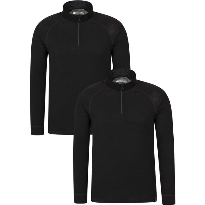 Mountain Warehouse Heren Merino Wol Base Layer Top (Set van 2) (Zwart)
