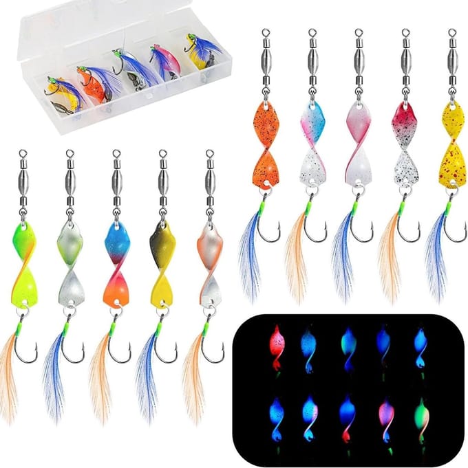 Set van 10 Forelvissen Lepels, Vissersgereedschap met Spinnerbaits, Draagbare Aasdoos voor Effectieve Vangsten
