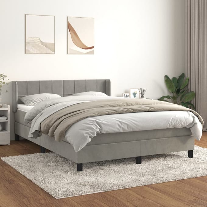 vidaXL - Boxspring - met - matras - fluweel - lichtgrijs - 140x200 - cm