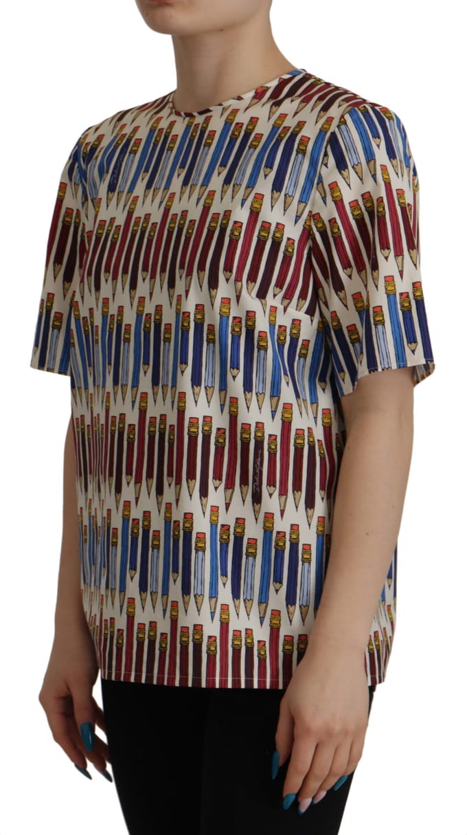 Dolce & Gabbana Witte Potloodprint Katoenen T-shirt Dames Blouse