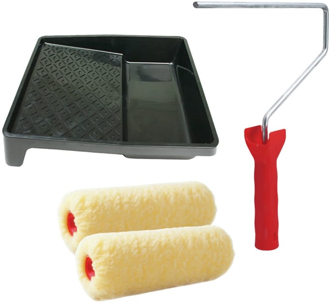 Sorex pluisvrije verfrollers schilderen set - met beugel en verfbak - 2x vacht rollers - breedte 25 cm - dikte 9 cm
