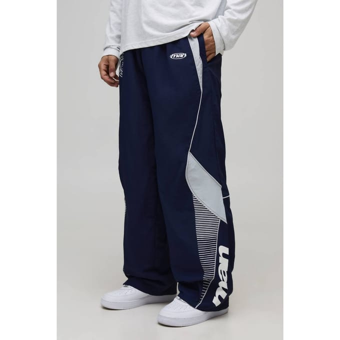 Baggy Elasticated Waist Moto Track Pants | Navy | Size Medium