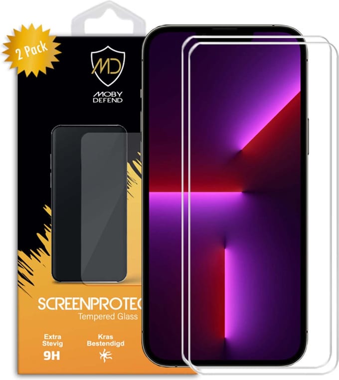 2-Pack MobyDefend Screenprotectors - Geschikt voor iPhone 13 Pro Max - Case-Friendly Screensavers - Gehard Glas