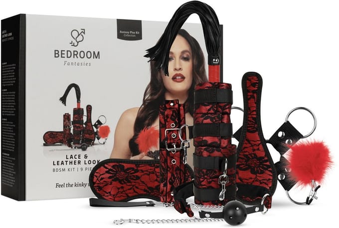 Bedroom Fantasies - Lace & Leather Look - 8-delige Bondage Set - Rood