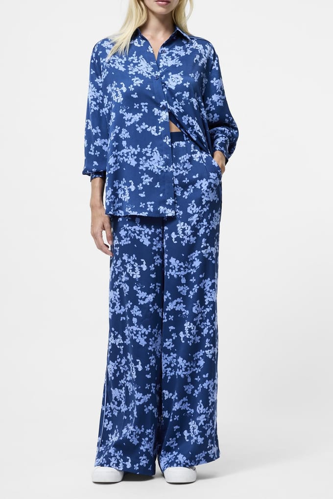 French Connection Isla Celaya Straight Trouser Blue Multi Maat: 6 | Wijde Broeken Outlet | Dames | Blauw