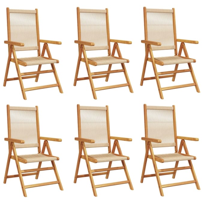 vidaXL - Verstelbare - klapstoelen, - 6 - stuks, - beige, - massief - acaciahout