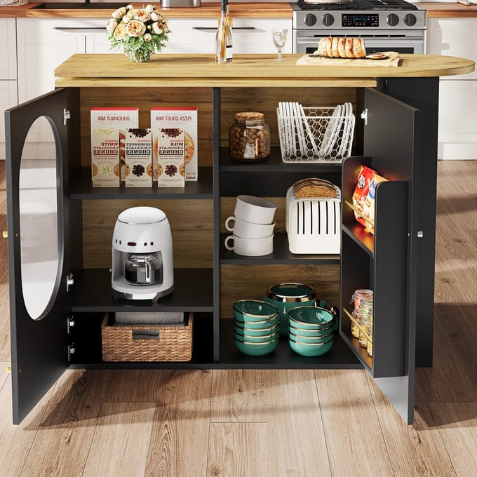 MODFU Draaibare bartafel 138x39x105 cm MDF+metaal, 3-deurs opbergruimte, 360° draaibaar