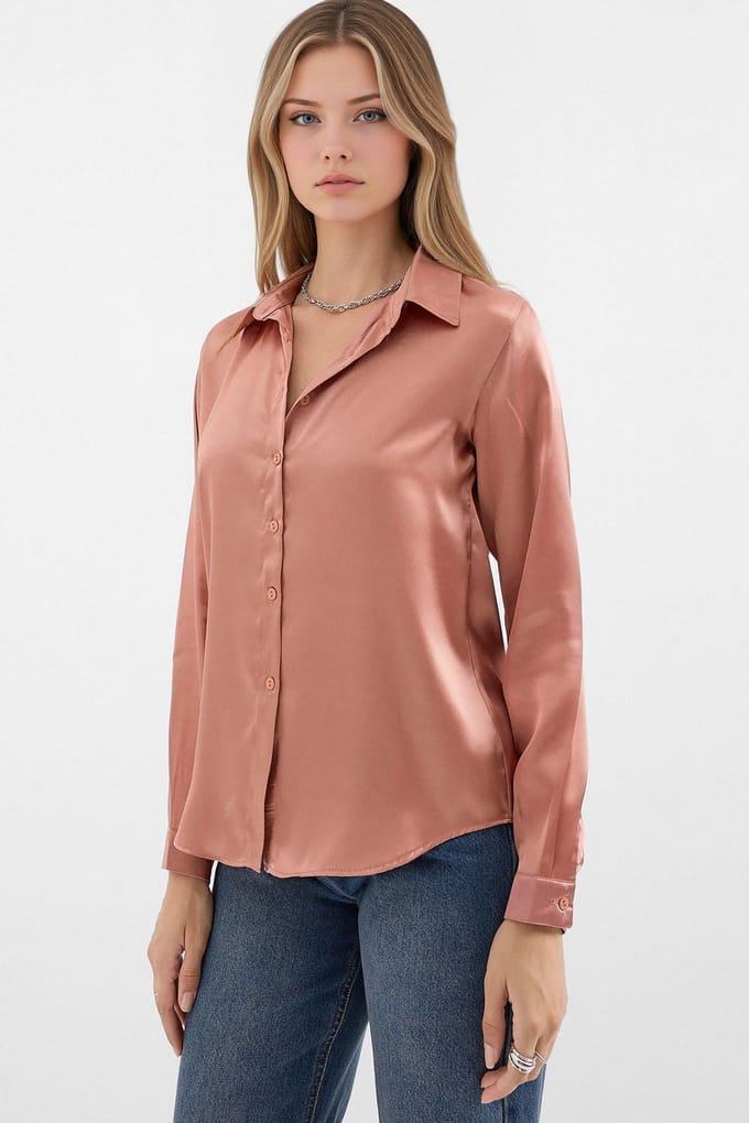 Satijnen Overhemdbedshirt met Lange Mouwen