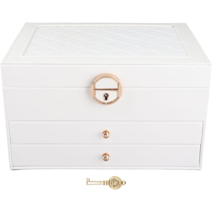 Sieradenkistje Stijlvol Licht Luxe PU Leer 2 Laags Sieradenkoffer voor Ringen Oorbellen Horloge Armbanden white