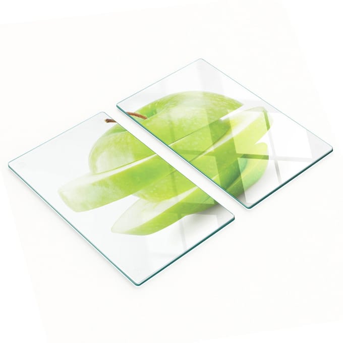 Glazen snijplanken met groene appelafbeeldingen, 2x30x52 cm