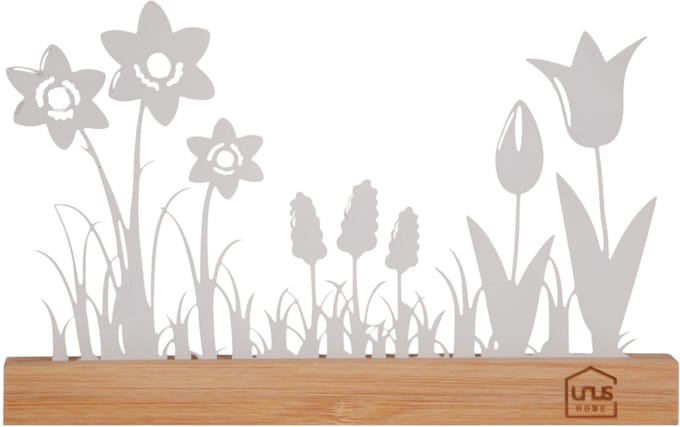 UNUS® Staander decoratieve bloemenweide lente wit met bamboevoe
