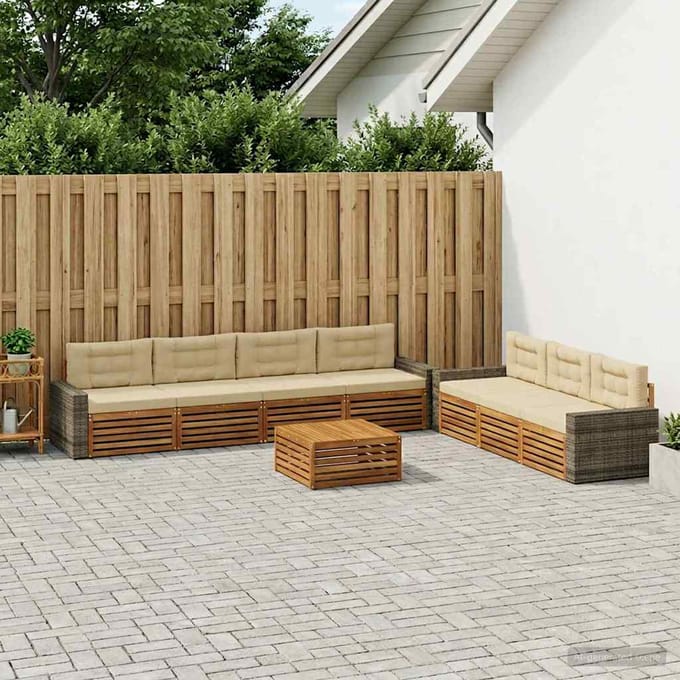 vidaXL - Buiten - bank - set - 8 - st - Natuurlijk - en - Beige - Polyester