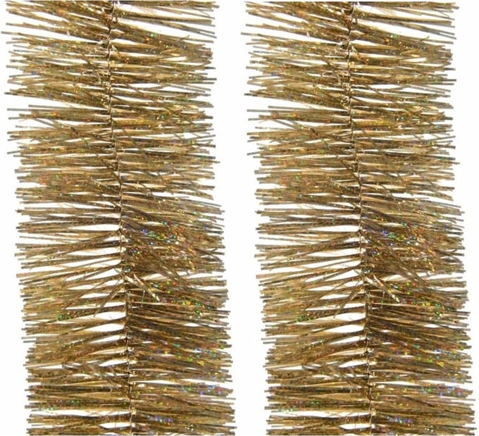 Decoris kerstslinger - 4x - goud glitter - 270 cm - folie/lametta slinger - kerstboomversiering